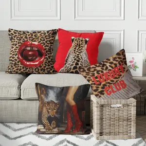 4pcs Red Leopard Print Pillow Covers, Double-Sided Printing Without Pillow Inserts, Polyester Fabric, Suitable For Girls' Bedrooms, Dormitories, Apartments, Home Décor, Indoor And Outdoor Holiday Decorations, Girls' Nighttime Room Décor