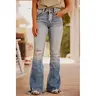 Women's Ripped Loose Flared Denim Jogger Jeans - Plus Size Clothes, Deconstruction Design, Washed Look, Pockets, Casual Streetwear Bottoms (Sports & Outdoor Women's Clothes Pants)