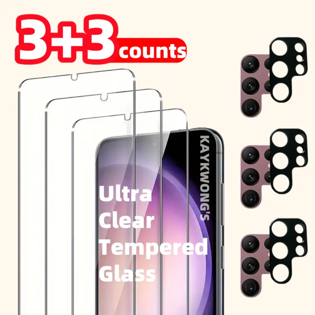 3 Pack Tempered Glass With 3 Lens Protector, For Samsung S21/S22/S23/S24/S25 Series HD Clear Protective Phone Screen Protector with Ultrasound Unlock, Protection, 9h Toughness, Anti-Fingerprint & Scratch Resistance, Scratch Resistant Protector