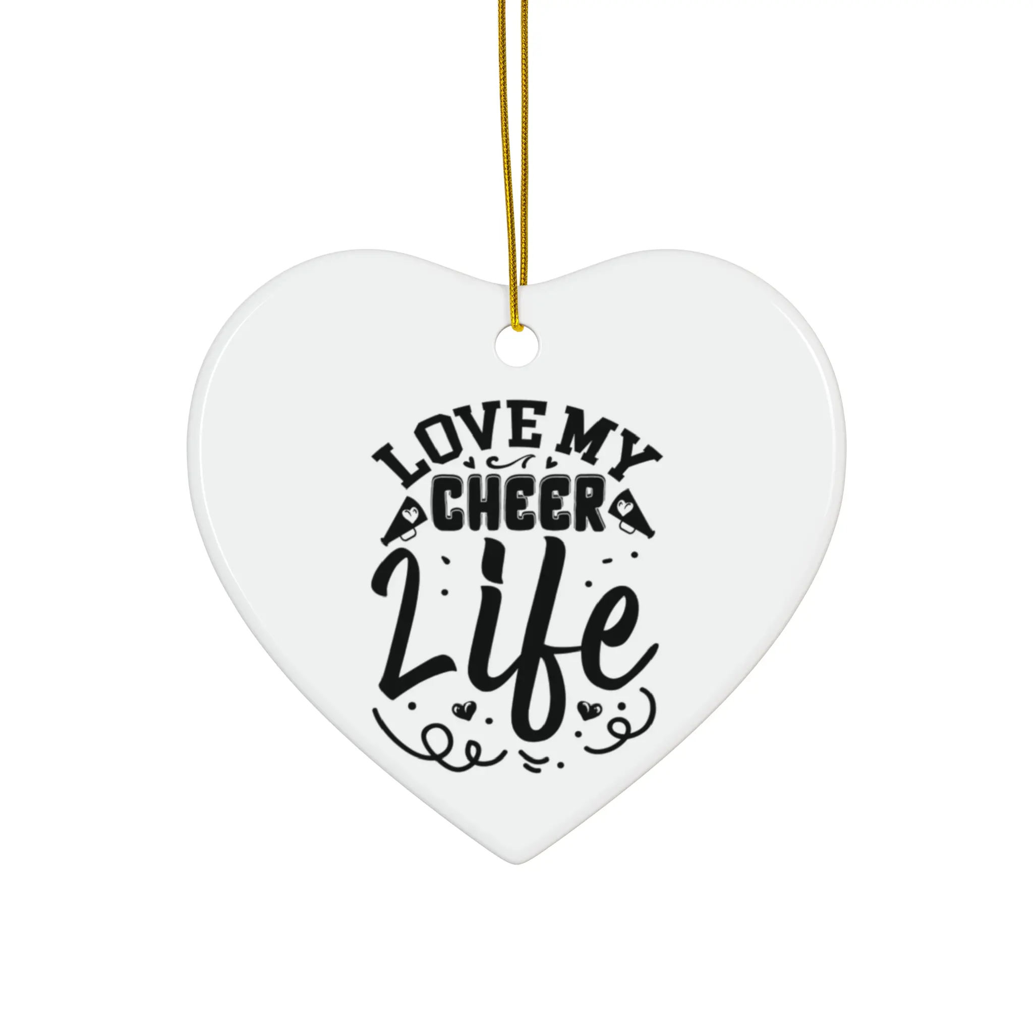 Cheer Life Ceramic Ornament, Heart Shape, Holiday Decor, Christmas Tree Ornament, Cheerleading Gift, Love My Cheer Life Ornament