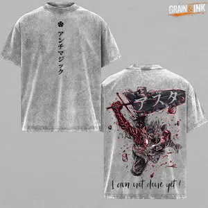 Black Clover Asta Shirt – Vintage Acid Washed Oversized Graphic T Shirt, Black Bulls Anti Magic Anime Streetwear Dark Aesthetic Heavyweight Cotton Unisex Tee, Gift for Anime Fans