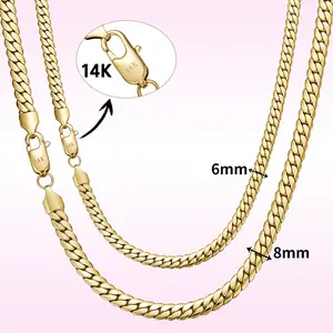 14K Gold-Plated Cuban Necklace VintageFeel Stainless Steel Anti-Rust Technology christmas Gift for Women Men 16/18/20/24 inches Width 6/8 mm Miami Cuban Link Chain Fashion Jewelry A free and uninhibited choice