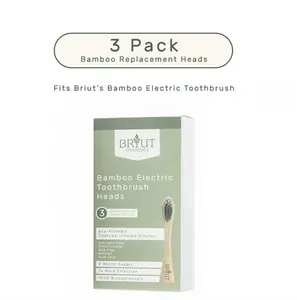 Briut Essentials-3 Pack Bamboo Replacement Heads for Electric Toothbrush – Interdental Design, Charcoal Bristles, Zero Plastic, Eco Friendly – For Adults & Sensitive Gums
