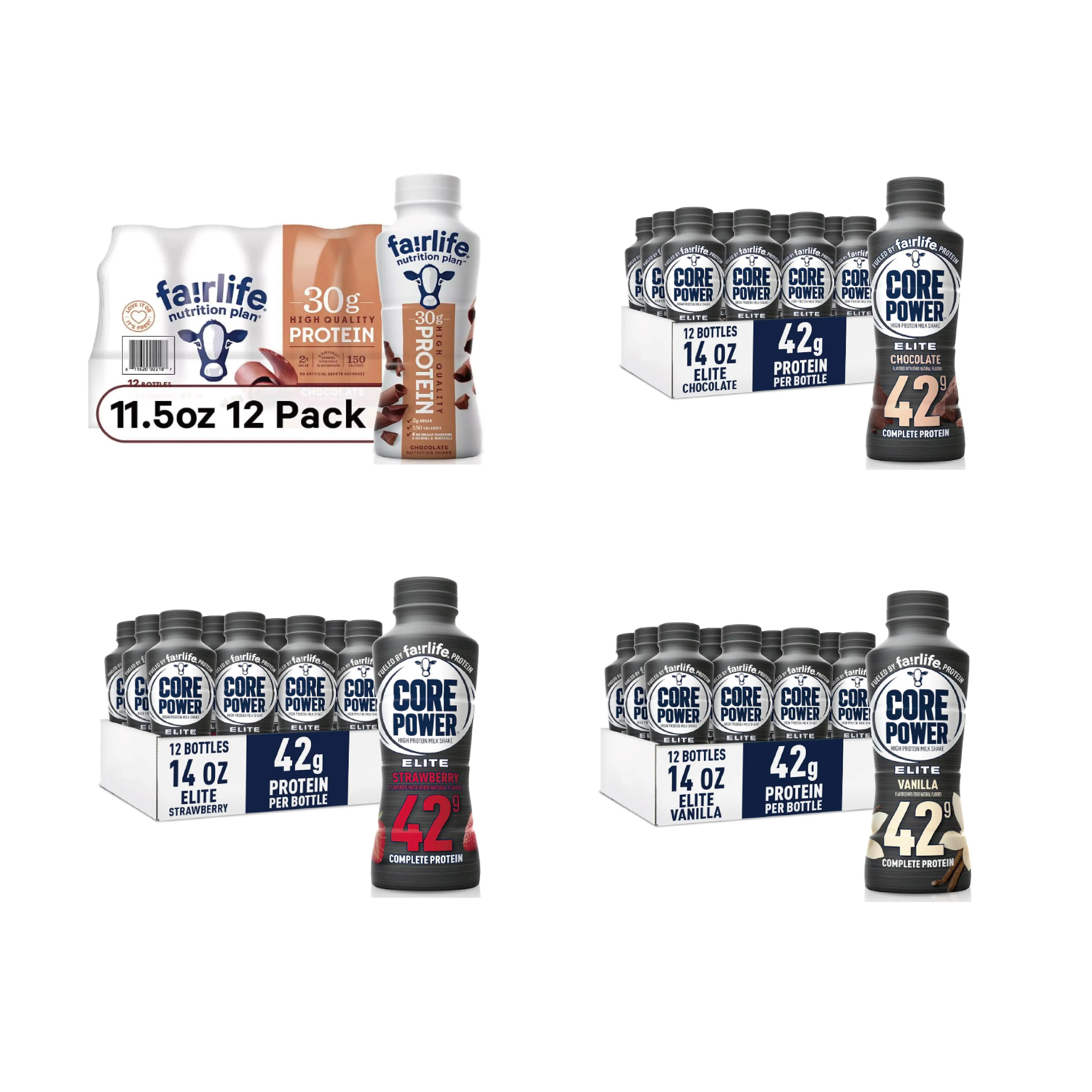 Fairlife Core Power Elite High Protein Shake, 42g Bottle, 14oz, 12 Pack and Nutrition High Protein Shake 12 packs High Protein Fitness Liquid Sport