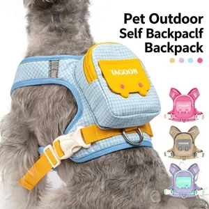 Plaid Pattern Dog Harness Backpack Leash Set, Portable Storage Outdoor Walking Chest Strap for Pets