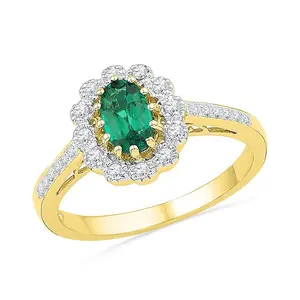 Gold Solitaire Ring 7/8 Cttw Oval Lab-Created Emerald Womens (2.64 grams)