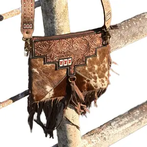 Lucky Number 7 Brown Crossbody Purse-Genuine Leather & Real hair on hide