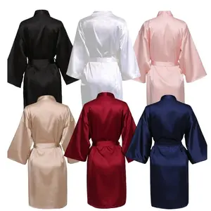 Wedding Party Team Bride Robe Without Letters Kimono Satin Pajamas Bridesmaid Plain Bathrobe SP088