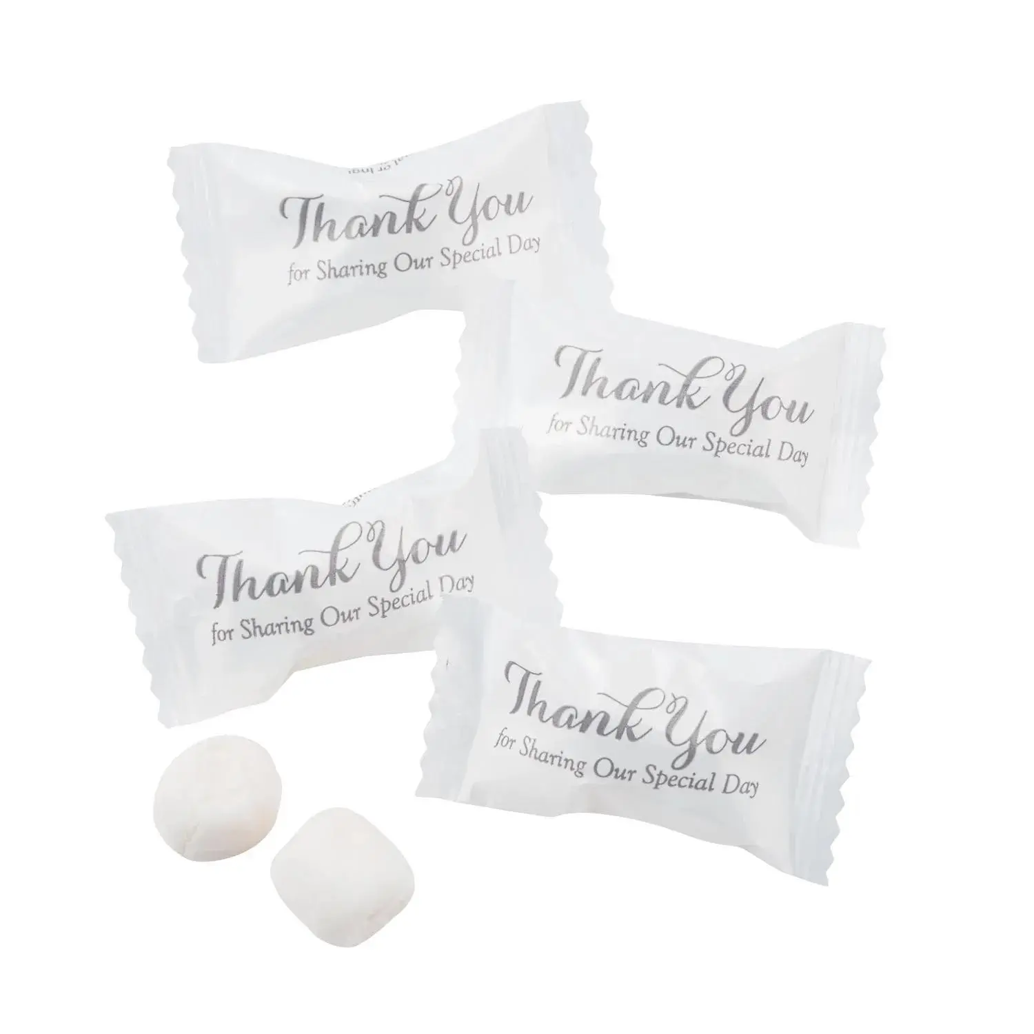2 1/2" 14 oz. Silver Script Thank You Buttermint Candies - 108 Pc.