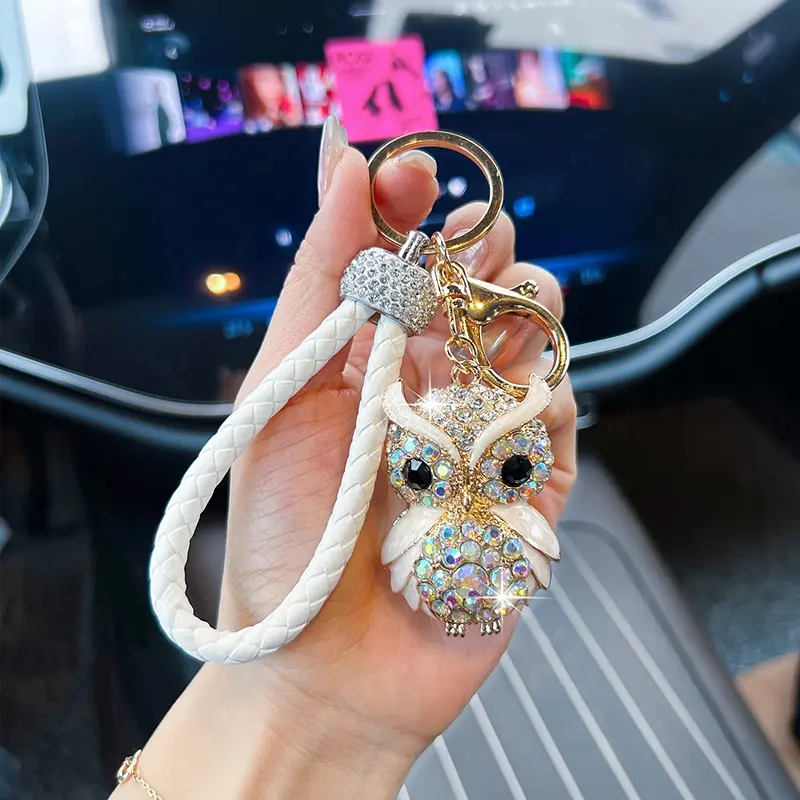 Cute Embellished Owl Bag Charm, Creative Knitted Rope Car Keychain Gift, Unique Personalized Accessory for Bags and Keys, Bling Bling Keychains, Cute Charms Keychain