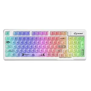 FREEWOLF×ZIYOU LANG M95 Transparent Membrane Keyboard,Wired Gaming Keyboard with Clear Keycap,Rainbow RGB Backlit,Side Light bar,94 Silent Keys with Mechanical Feeling,26-Key Anti-ghosting,for Mac/Pc