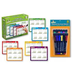 DRY ERASE KIT: Dry Erase Visual Double Digit Additional & Subtraction Flash Cards & Dry Erase Magnetic Markers 12 Pack