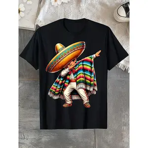 Dabbing Boys Mexican Poncho Cinco De Mayo Kids' T-Shirts, a Stitched Street Style Sweatshirt That Is Incredibly Soft, Breathable, And Suitable for All Seasons, Making It an Ideal Casual Top for Boys