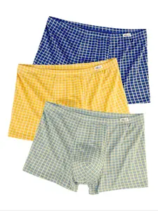 3 pcs men's 'HELLO' Printed Grid flat cornered underwear, soft, Fashionable and comfortable boxer briefs, quick drying sports underwear, suitable home-based, comfortable men's flat underwear, Men's Novel Underwear, Suitable for wearing in all seasons