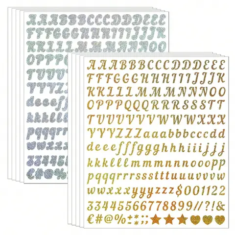 2pcs Mini Alphabet & Number Resin Stickers - Self-Adhesive, Glitter Golden & Silvery, 4.5mm/3mm - Perfect for DIY Epoxy Casting, Scrapbooking & Decor