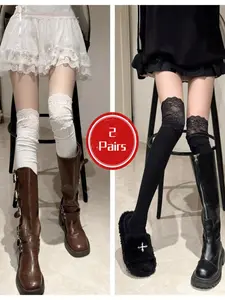 Women's Lace over Knee Socks, &, Comfortable Warm Fashion Long Tube Stocking, Style, Fit, Perfect for Layered Boots