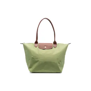 Longchamp Le Pliage Canvas And Leather Tote Bag With Snap Closure For Women In Olive Green