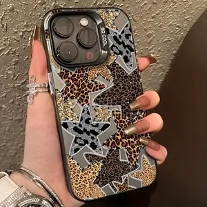 Leopard Print Star Phone Case, Anti-Drop Non-Slip, Fashion Trendy, Suitable for iPhone 17 Pro Max/16/15/14/13/12/11 Series, Gift Idea