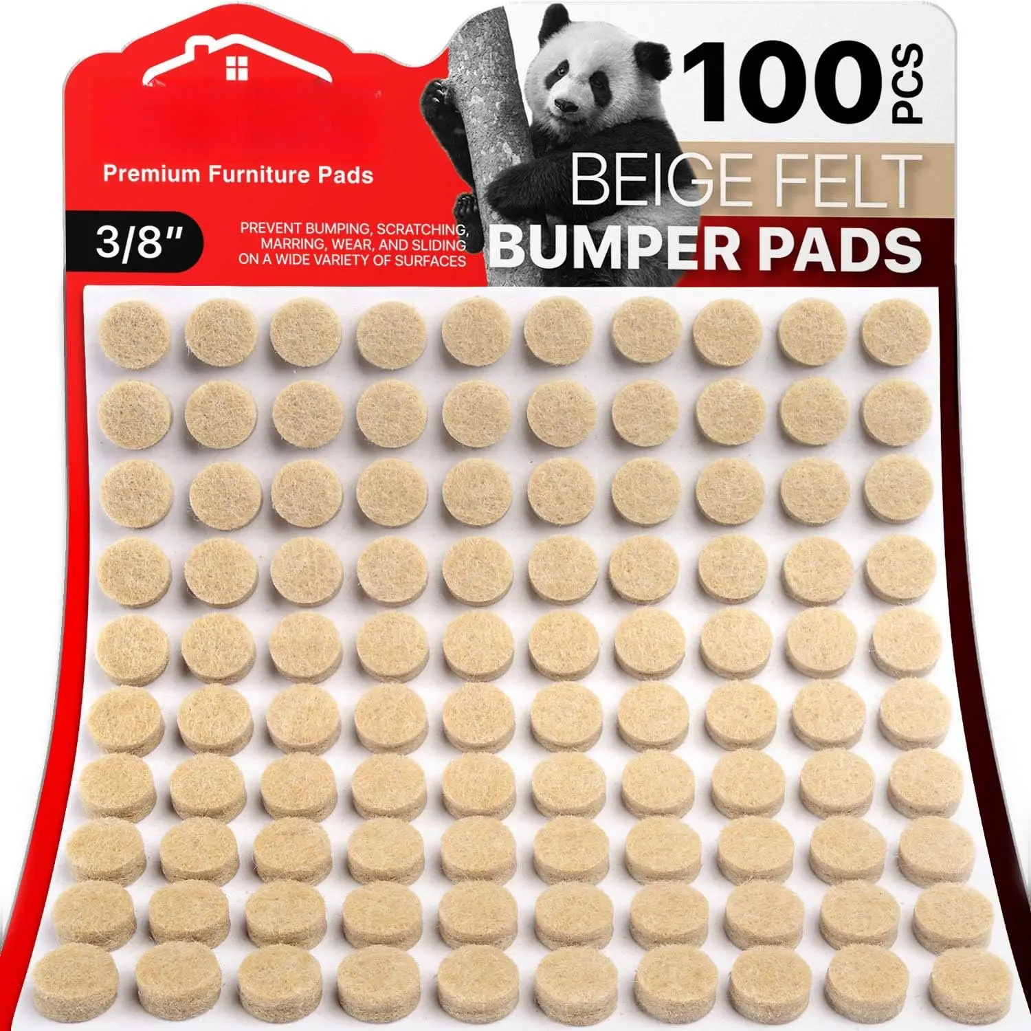 Cabinet Door Bumpers  100 count  Small Felt Pads 3/8  Ideal Beige Felt Bumpers  Self-Adhesive Thick Felt Dots  Bumper Pads to Protect Glass & Other Surfaces!