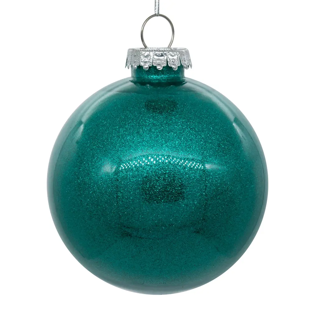 212 MAIN 6 in. Teal Glitter Shatterproof Transparent Plastic Sphere Ornaments - 4 per Bag, Home Decor, Glitter Hanging Ornaments for Festive Home Use, Home Decor Ornaments, Glitter Balls Hanging Ornaments