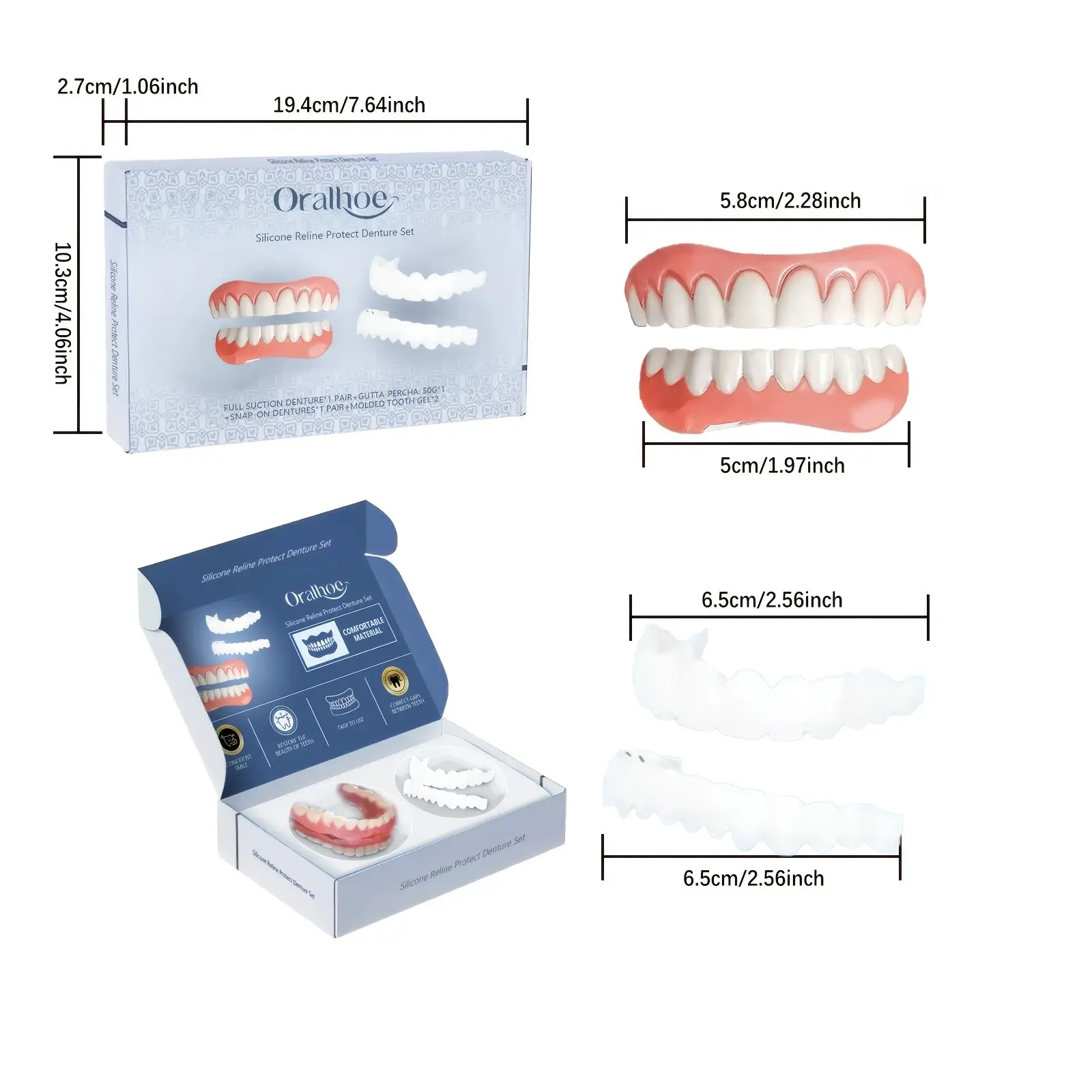 Prosthetic Teeth Set, Comfortable and Beautiful, Quick to Fit, Creates a Perfect Smile, Comes with Safe White Veneers, Suitable for Both Men and Women, the Best Gift for Her, Christmas Gift