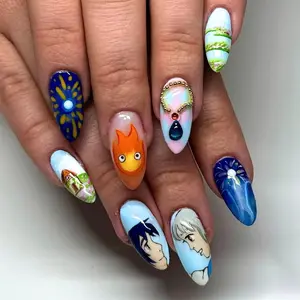 Nailchemy - Howl's Moving Castle Inspired Press On Nails, Anime Nail Art With Cute Characters, Glitter, Rhinestones, Unique Kawaii Nail For Anime Lovers