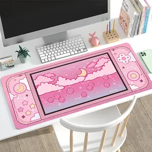 Gaming mouse pad with pink cloud, moon, and cherry blossom design - anti slip rubber base, suitable for desktop accessories and computer decorations. Office or study dust mat, the perfect fashionable gift for gamers