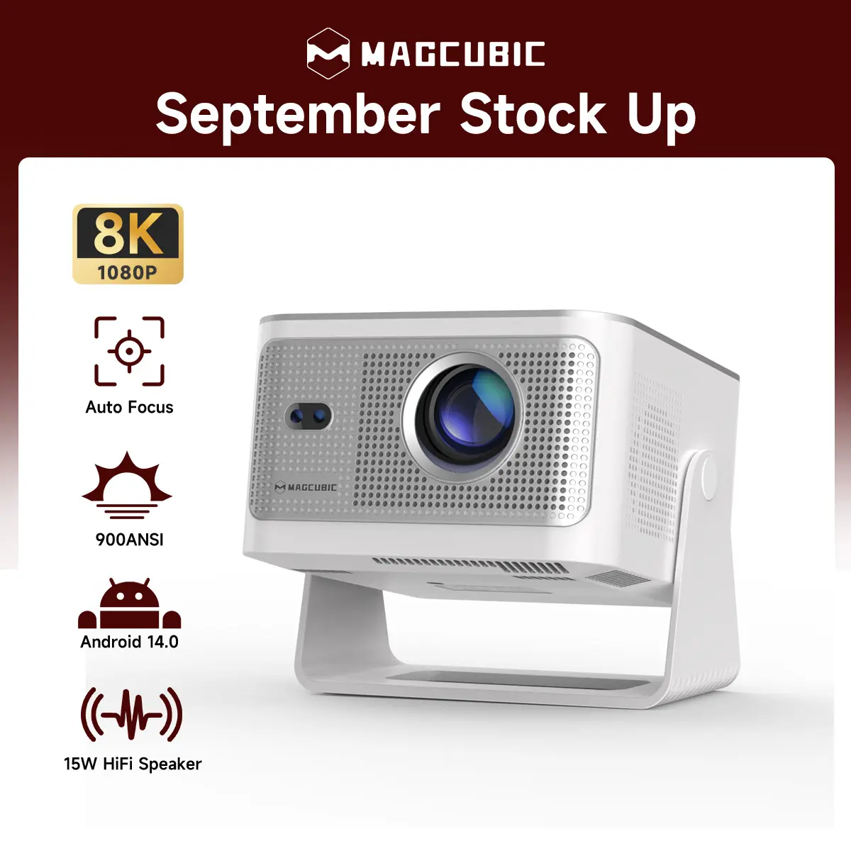 [US warehouse] Magcubic HY350MAX Projector 900ANSI Auto Focus 8K Decode Android 14 Allwinner H726 Built-in 15W HiFi Speaker Dual WiFi6 BT5.4 Native 1080P Portable Smart Home Cinema Movie Night Gift Projectors For Bedroom #tiktokshopstockup