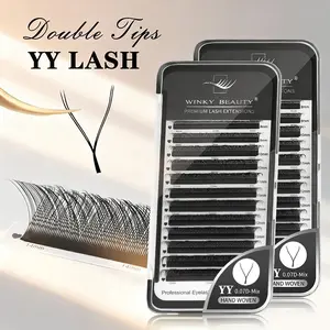 winky beauty C/D Curl YY Shape Eyelash Extension Hand Woven Premium Soft Mink Natural False Lashes ,Cosmetic Eyelashes ,Thin Easily Grafting Extension W Shape premade Volume Eyelashes , 0.07 Fluffy Individual Eyelash Extensions