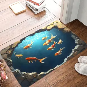 1 Piece of 3D Optical Illusion Pond Koi Print Decorative Welcome Doormat Soft Washable Kitchen Floor Mat Living Room Decorative Rug Suitable for Indoor and Outdoor Home Decor