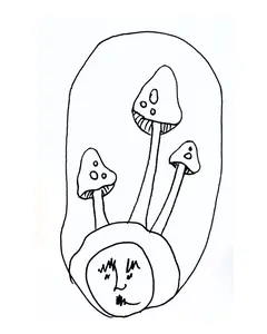 MINI ART Mushroom Thoughts 2.5" x 3.5" Pen & Ink Drawing