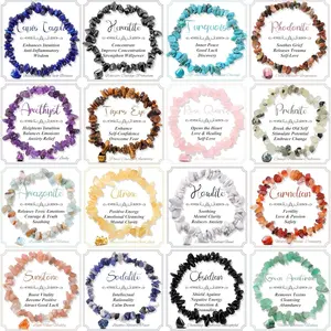 16Pcs Natural Gemstone Bracelets for Women Chakra Crystals Irregular Chips Beads Stretch Bracelets Bulk Colorful Natural Stone Gravel Spiritual Beaded Bracelet Jewelry