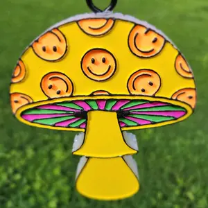 Mushroom Car Freshie with Smiley Faces Hang from Your Rear View Mirror #carfreshies Yellow and Orange Design
