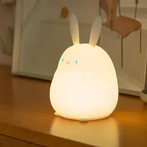 Cute Rabbit Design Night Light, USB Rechargeable Silicone Soft LED Night Light, Novelty Lighting for Home Bedroom Living Room Decor