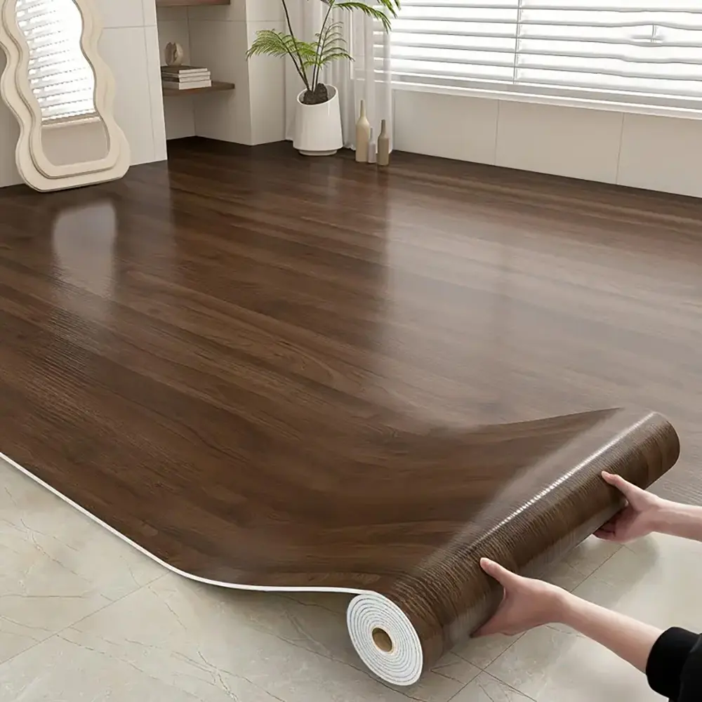 Dark Brown Wood Peel and Stick Floor Tile -Self-Adhesive Vinyl Planks - Waterproof Flooring for Kitchen, Living Room, Bedroom - Realistic Wood Grain, Easy DIY Install