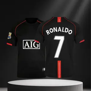 07 08 Long and Short Sleeve Shirt CR7 Ronaldo Away and Home Retro Soccer Jersey Black Fans Version