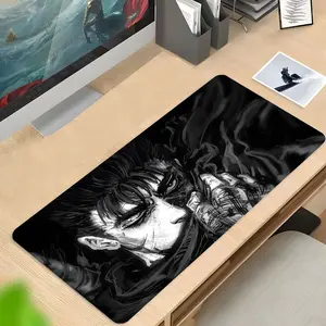 Black and White Anime Character Pattern Large Gaming Mouse Pad,Aesthetic Desktop Protection Pad,Gaming Desk Accessory,Washable Rubber Pad Non-Slip Lock Edge Multi-Size Mouse Pad Suitable For Home Office,Good Gift for Family and Friends