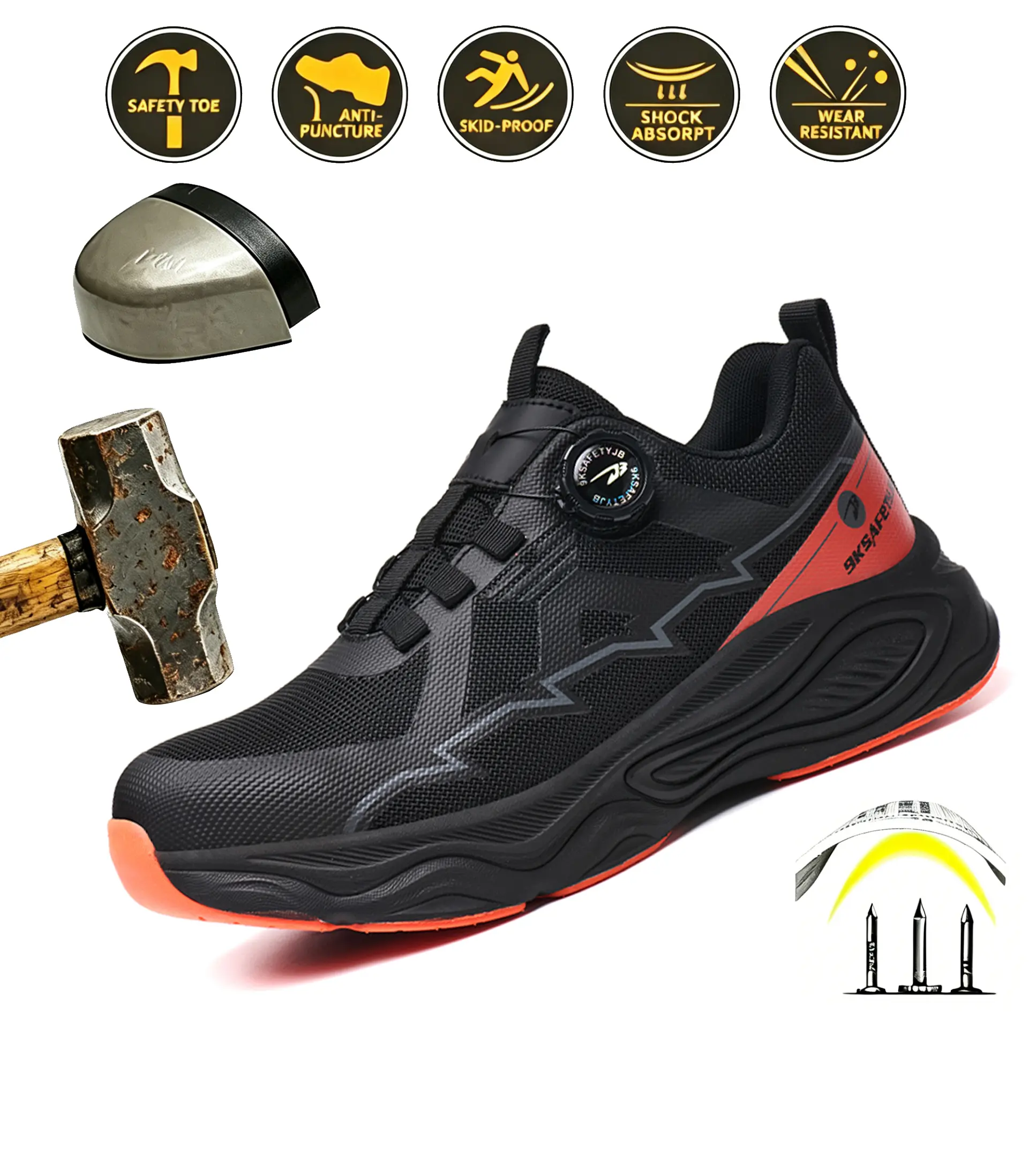 Labor protection shoes are anti-smash and anti-puncture, men's button fly-knit breathable, comfortable, safe, wear-resistant, shock-absorbing, non-slip, protective work shoes
