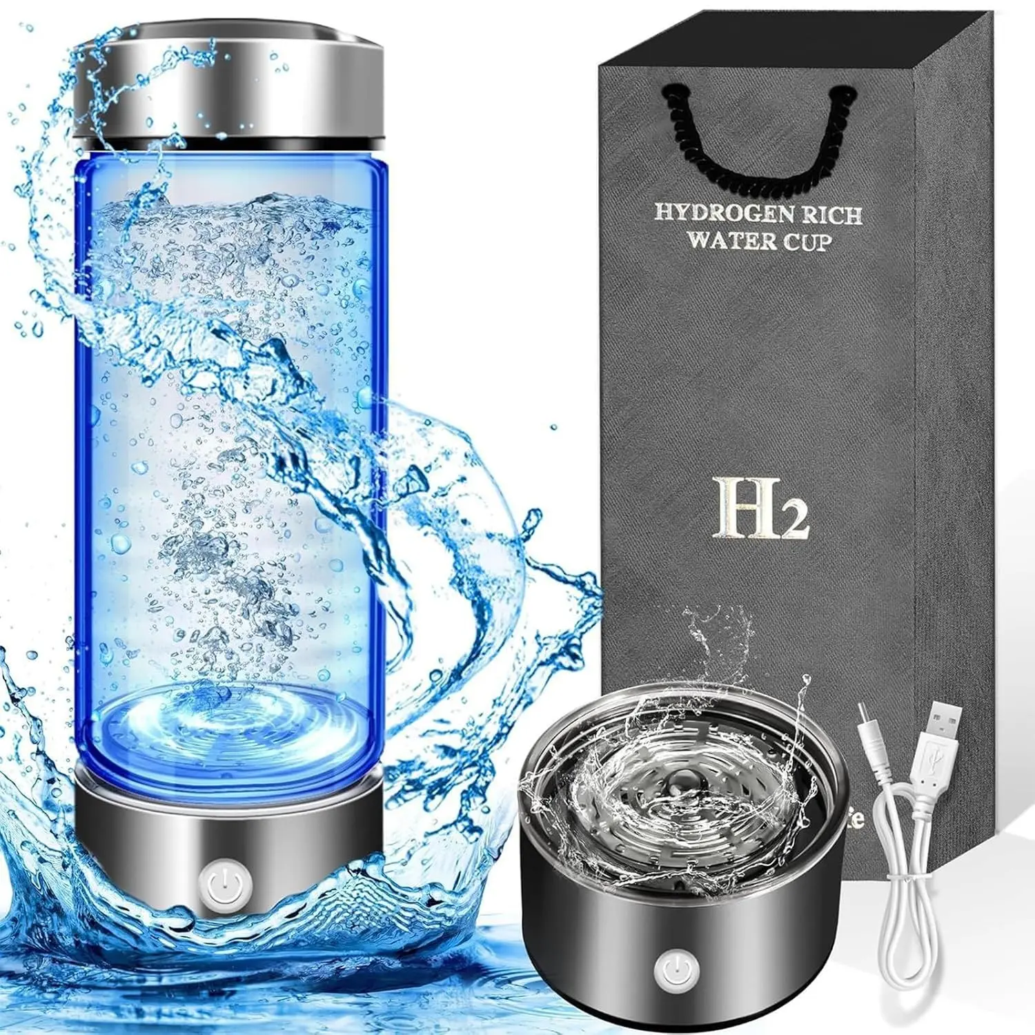 Hydrogen Water Bottle,Rechargeable Hydrogen Water Bottle Generator, Portable Hydrogen Water Ionizer Machine for Sports & Outdoors
