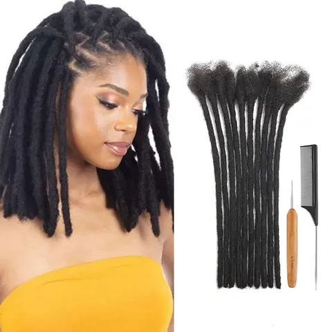 MXIRE Women's Human Hair Dreadlock Extensions - Afro Kinky, Lightweight, 0.4cm/0.6cm/0.8cm Width, 4-12 Inches Full Handmade Permanent Locs, Dyeable & Bleachable for Braids, Clip-In Integration, Starterlocs, Hair Extensions Human Hair