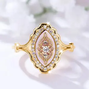 Marquise Design White Diamond Inlaid Shell Ring Hollow Simple Ring Gold Plated Couple Fashion Lightweight