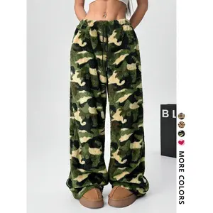 Women’s Camouflage Flannel Casual Pants, Straight-Leg Design with Convenient Pockets, Stylish and Comfortable Sleepwear, Perfect for All Seasons