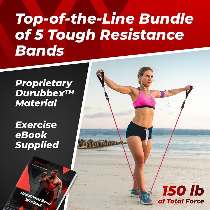 ASU Trainer Resistance Tube Bands Set with Handles, Ankle Straps and Door Anchor - 5 Levels of Toughness - 150 lbs Elastic Resistance Band Set