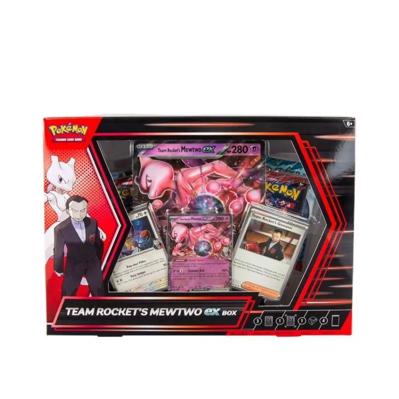 Pokmon TCG Team Rocket's Mewtwo ex Box - Includes Foil Promo Card, Meowth  & Giovanni Cards, Oversize Foil Card, Photo Sticker & Booster Packs -  TikTok Shop