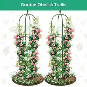 2 Pack Garden Obelisk Trellis - Rustproof Metal Plant Support for Climbing Vines, Flowers & Vegetables - 4-Tier Heavy Duty Rose Tower for Indoor/Outdoor Pots