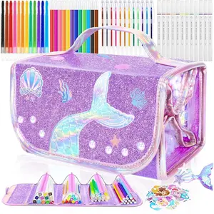 Z-ITC25 70PCS Mermaid Washable Markers Set with Glitter Pencil Case,Art Supplies for Kids Ages 4-6-8,Drawing Coloring Art Craft Kits for Girls with Marker,Glitter Pens,Crayon,Birthday Gifts Toys for Girls