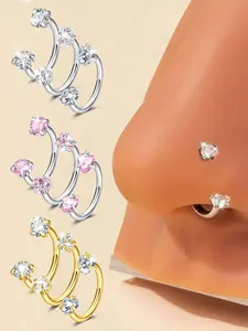 Stainless Steel Cz Cubic Rhinestone Nose Ring, 18g/20g Heart & Star Design, Unisex Ear Cartilage Studs, Fashionable Versatile Jewelry Gift