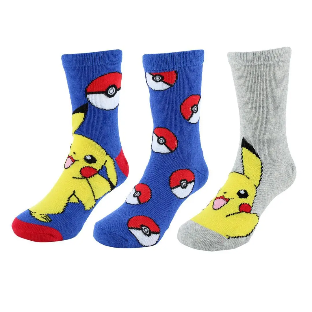 Textiel Trade Boy's Pokemon Catch Me If You Can Novelty Socks (3 Pair), Crew Socks, Graphic, Small