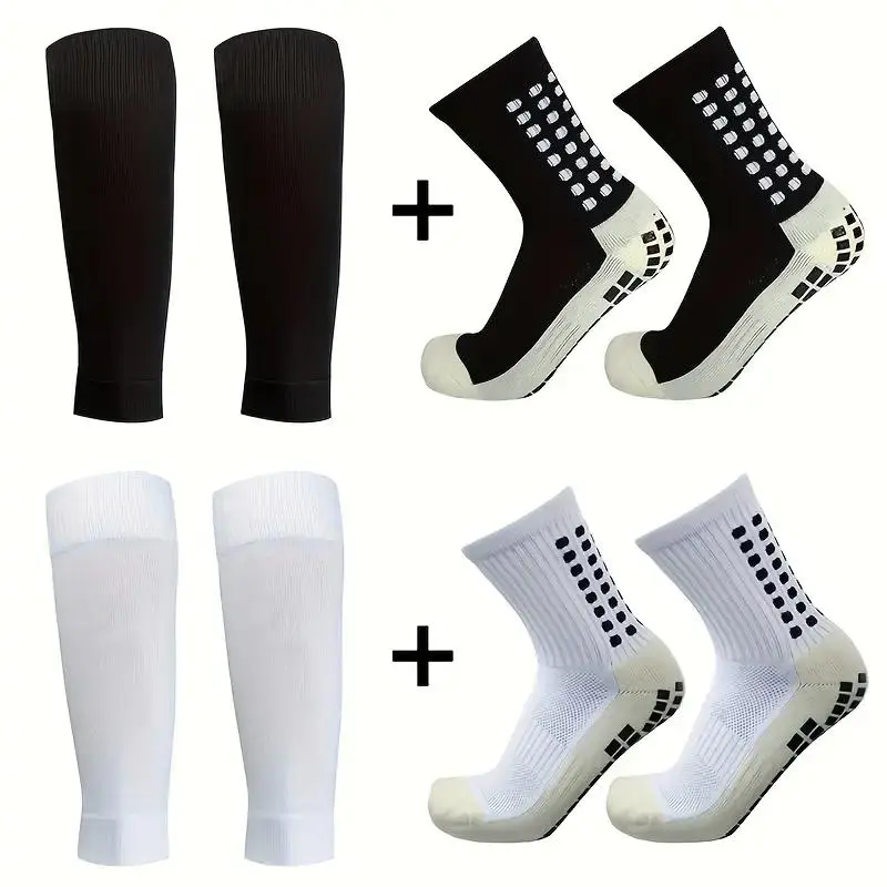 2/3 Pack Soccer Grip Socks & Shin Guard Sleeves, Non-Slip Athletic Socks for Men, Football Training and Match Sports
