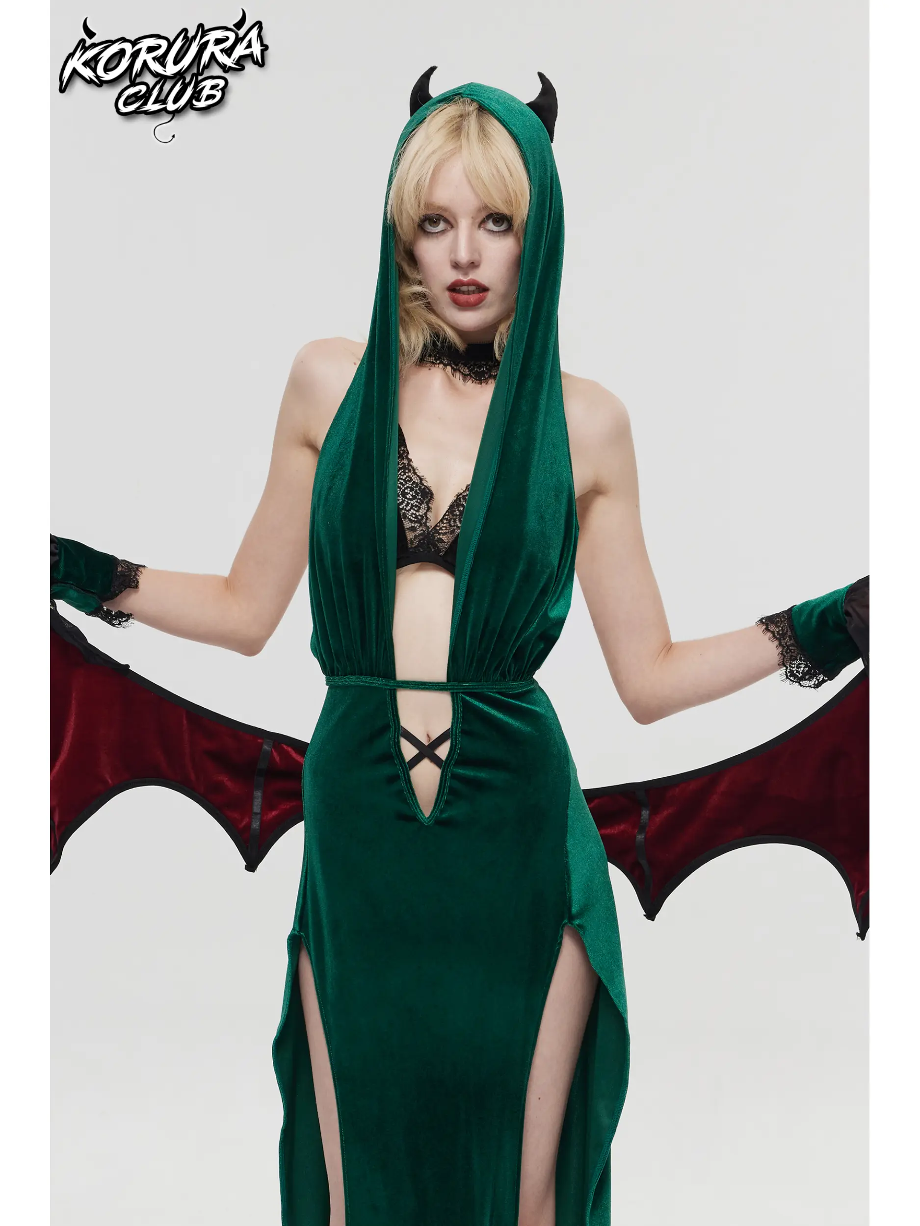 KORURACLUB Gothic Green Devil Wing Costume Set HK008